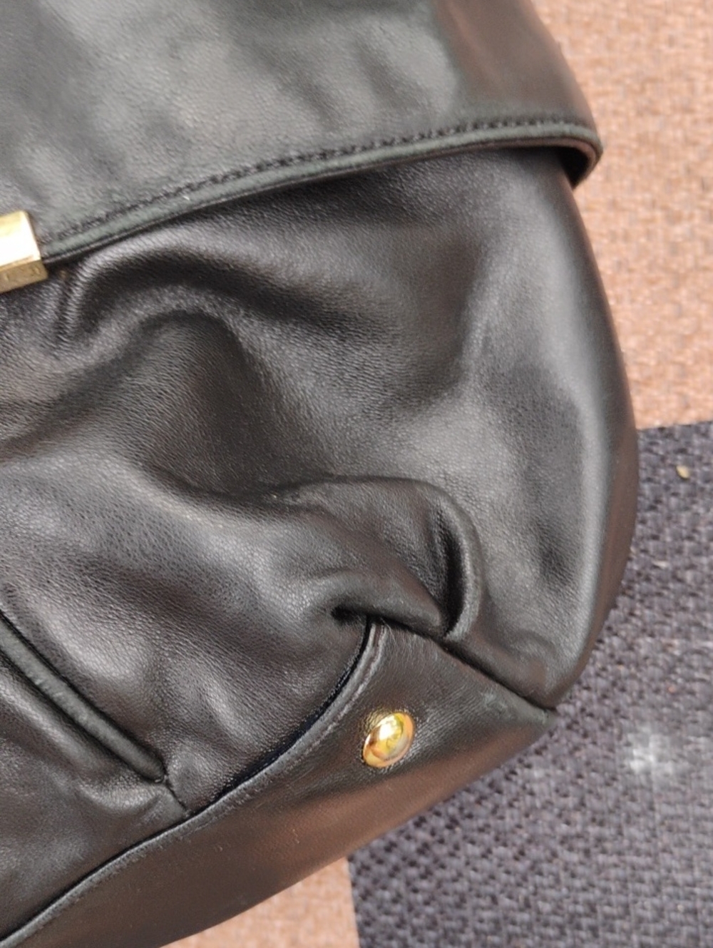 Michael Kors Black 3 Compartment lambskin Leather Tote Bag with Gold Accents - Picture 7 of 11